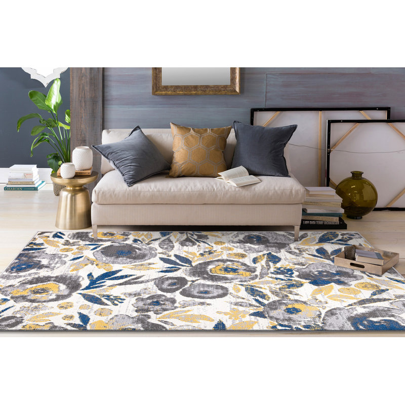 Andover Mills™ Haslett Performance Gray/Yellow/Ivory Rug & Reviews